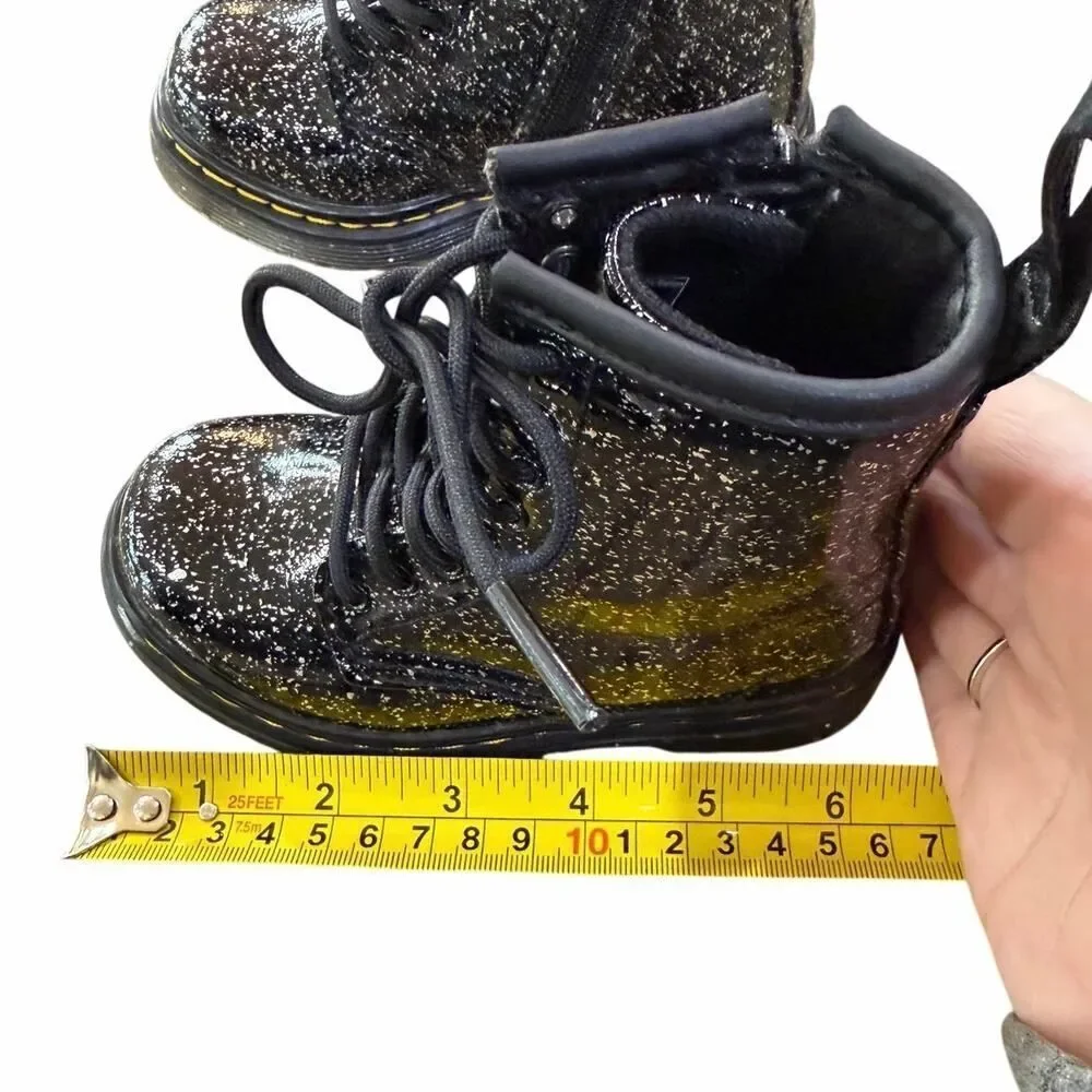 NEW Dr. Martens Toddler Girls 1460 Black Cosmic Glitter Lace Up Boots Black SZ 7